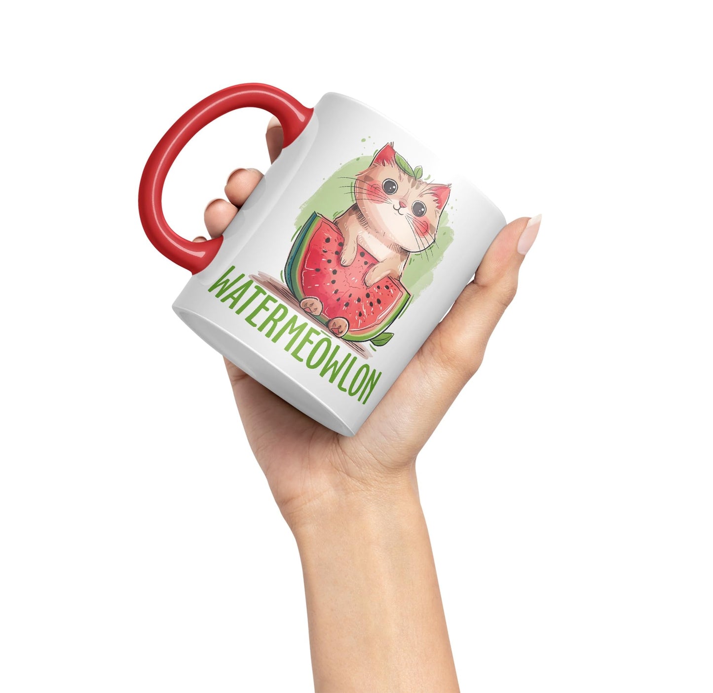 Watermeowlon Watermelon Kitty Cat Joke sarkasm Sarcastic Ceramic Coloured Mug Cup for Tea Coffee Hot Brew 330ml 11Oz Gift