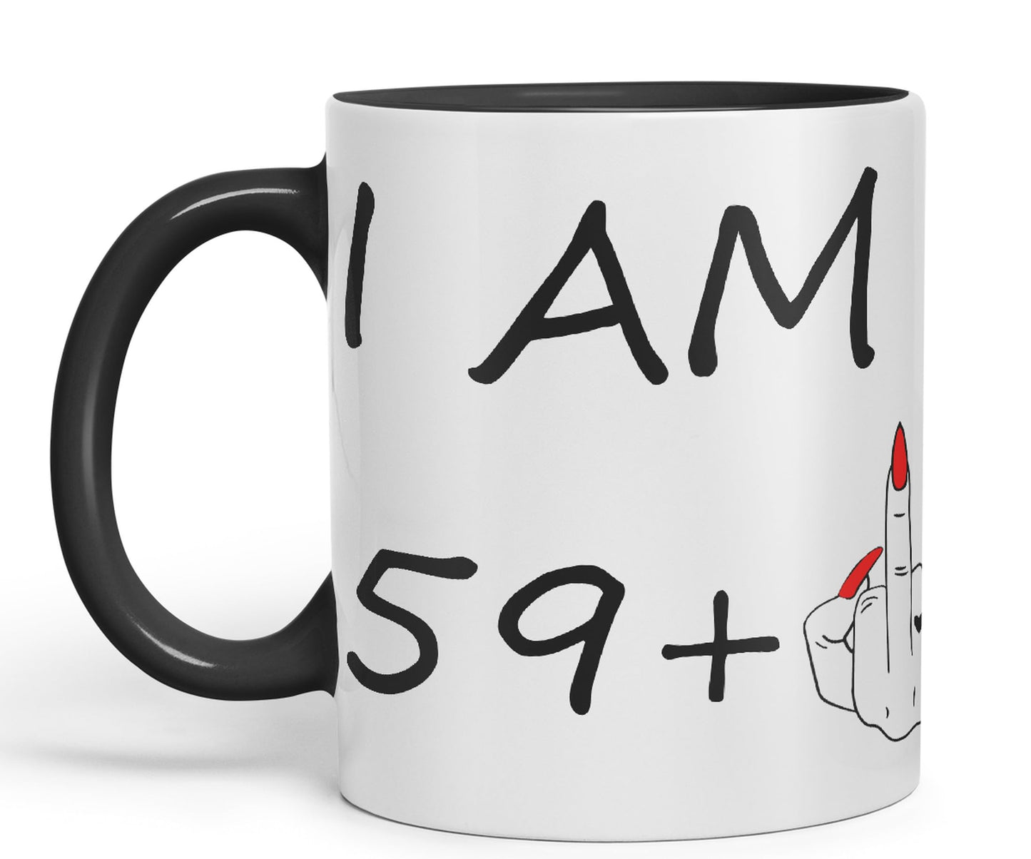 Vixar I am 59 + 1 Woman Hand Ceramic 330 ml, 11oz Coloured Mug Cup Gift Coffee Tea Happy Birthday Turning 60 Years Old as a Joke Celebration 60th Birthday Gift idea