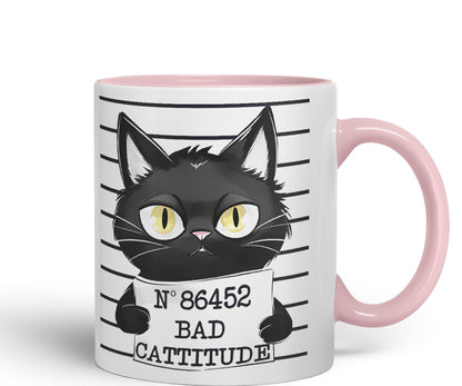 Vixar Bad Cattitude Prison Cats Sarcastic Joke Ceramic Coloured Mug Cup for Tea Coffee Hot Brew 330ml 11Oz
