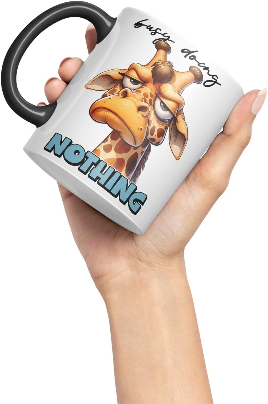 Vixar Busy Doing Nothing Sarcastic Giraffe Mug, Coloured Ceramic Cup 11oz (Black)
