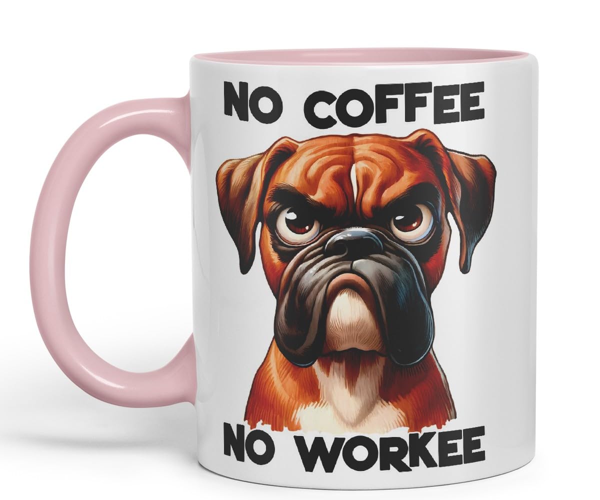 Vixar No Coffee No Workee Sarcastic Boxer Dog Mug, Coloured Ceramic Cup 11oz (Black)