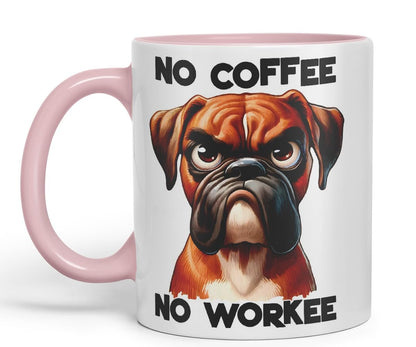 Vixar No Coffee No Workee Sarcastic Boxer Dog Mug, Coloured Ceramic Cup 11oz (Black)