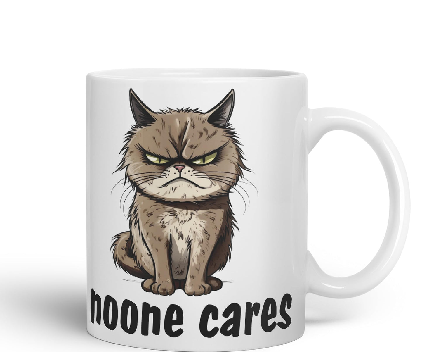 Nooone Cares Cat Kitten Joke sarkasm Sarcastic Ceramic Coloured Mug Cup for Tea Coffee Hot Brew 330ml 11Oz Gift