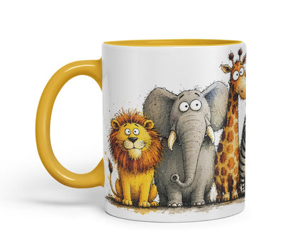 Vixar Funny Safari Animals Mug – Cute Safari Animals Coloured Ceramic Mug Cup Gift, 11oz (Black)