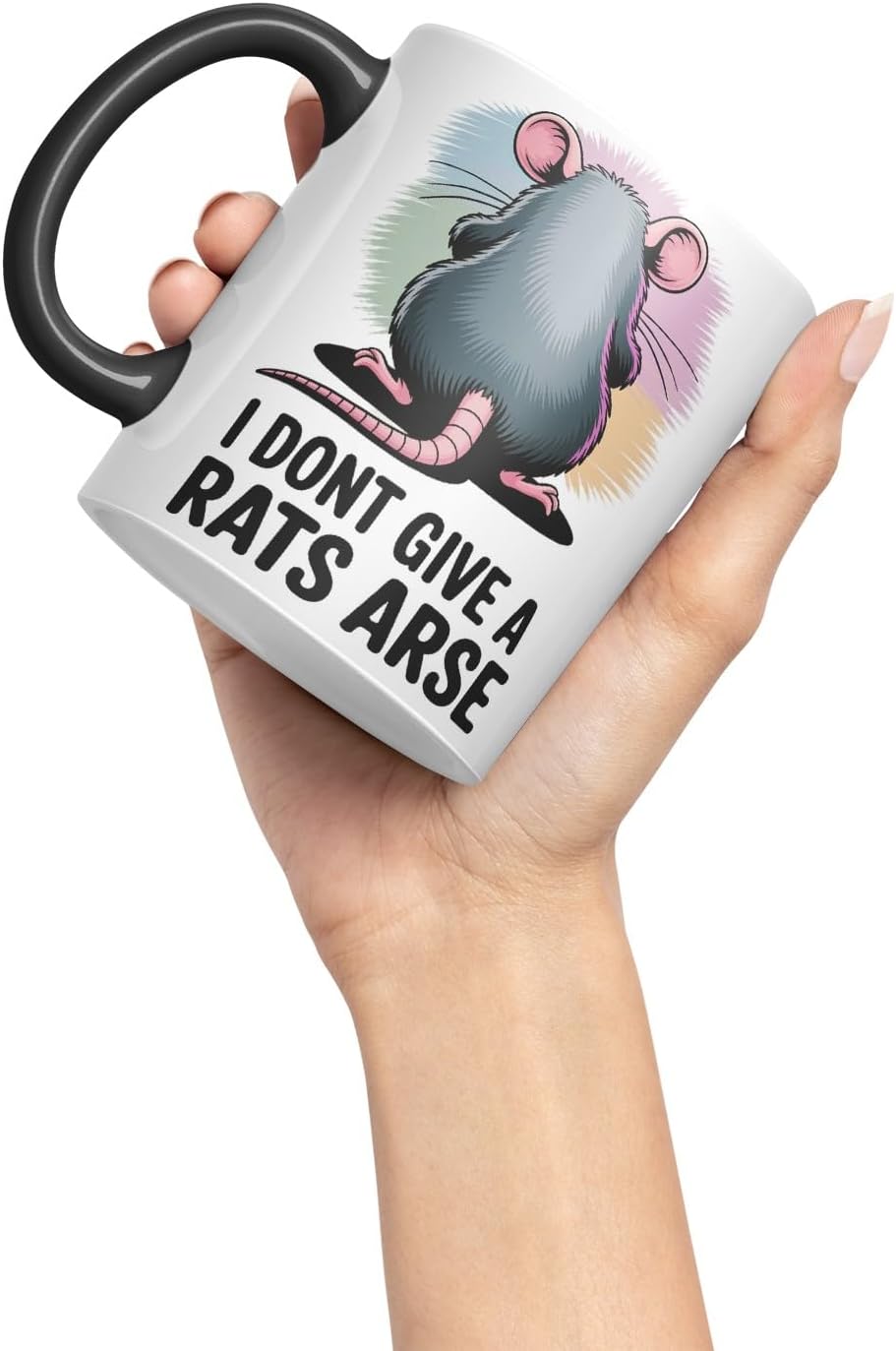 Vixar I Don’t Give a Rat’s Arse – Coloured Ceramic Mug Cup Gift, 11oz (Black)