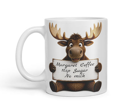 Vixar Personalised Moose Mug with Name or Custom Message – Cute Animal Coloured Ceramic Mug Cup Gift, 11oz (Black)