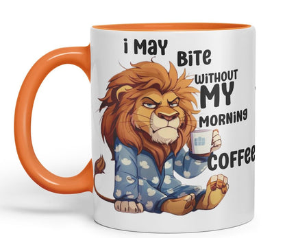 Vixar I May Bite Without My Morning Coffee Sarcastic Lion Coloured Ceramic Mug Cup Gift 11oz (Black)