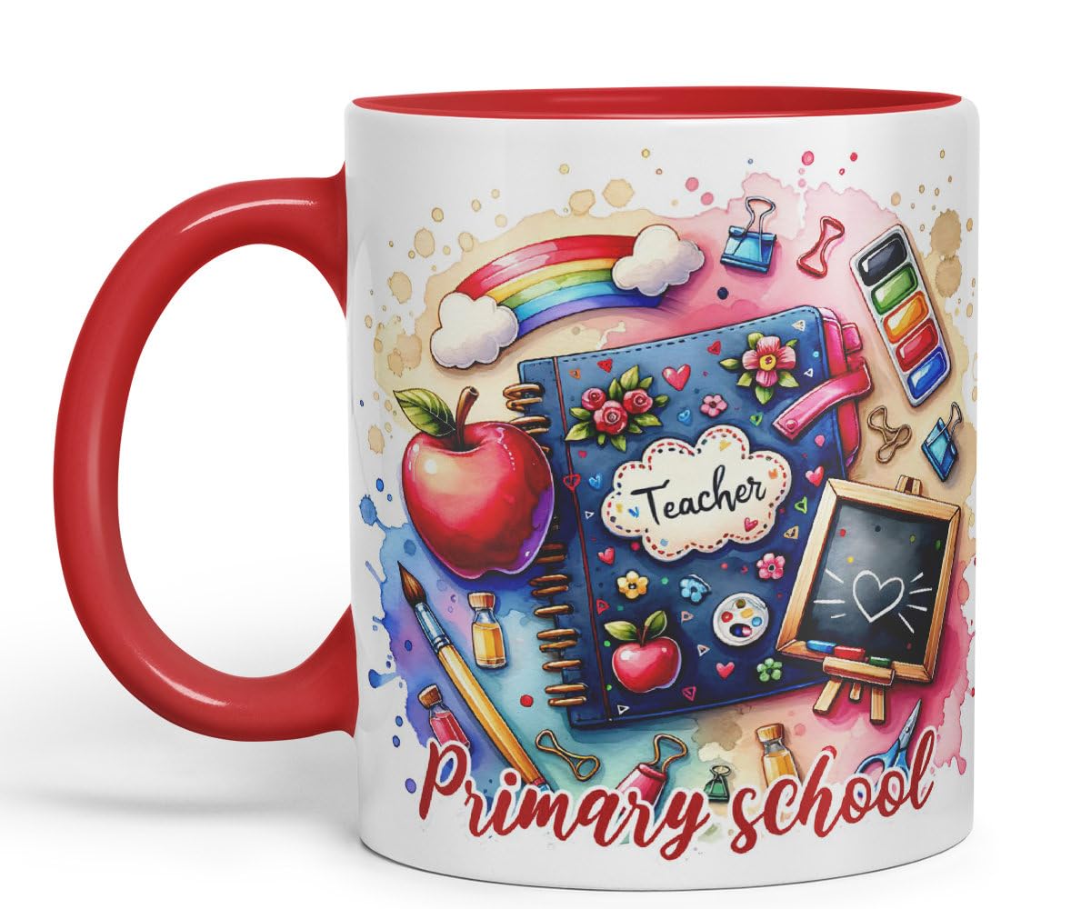 Vixar Primary School Teacher Mug Thank You, End of School Gift Ceramic Coloured Mug Cup for Tea Coffee Hot Brew 330ml 11Oz Gift