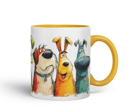 Vixar Funny Colourful Pet Dog Friends Design – Cute Dog Character Mug for Dog Lovers, Coloured Mug Cup Gift, 11oz (Black)