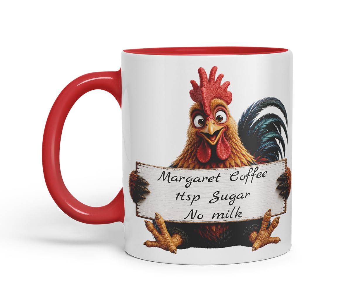 Vixar Personalised Cockerel Mug with Name or Custom Message – Cute Animal Coloured Ceramic Mug Cup Gift, 11oz (Black)