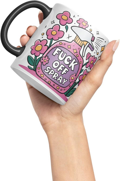 Vixar F** Off Spray – Coloured Ceramic Mug Cup Gift, 11oz (Black)