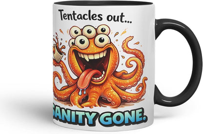 Vixar Tentacles Out Sanity Gone Octopus Coloured Ceramic Mug Cup Gift, 11oz (Black)