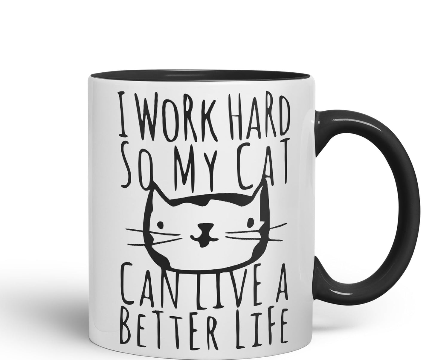 Vixar I Work Hard So My Cat Can Live A Better Life Cat Kitten Ceramic 330 ml Coloured Mug Cup Gift Tea Coffee Christmas Office Home Joke