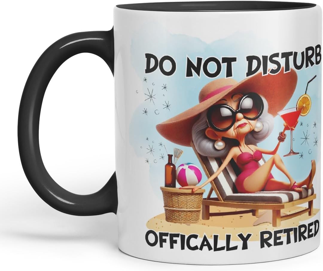 Vixar Do Not Disturb Officially Retired Woman Mug – Coloured Ceramic Mug Cup Gift, 11oz (Black)