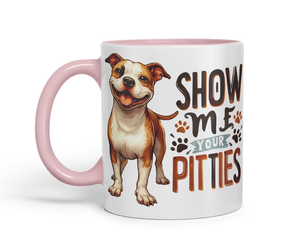 Vixar Show Me Your Pitties Pitbull Dog Mug – Coloured Ceramic Mug Cup Gift, 11oz (Black)