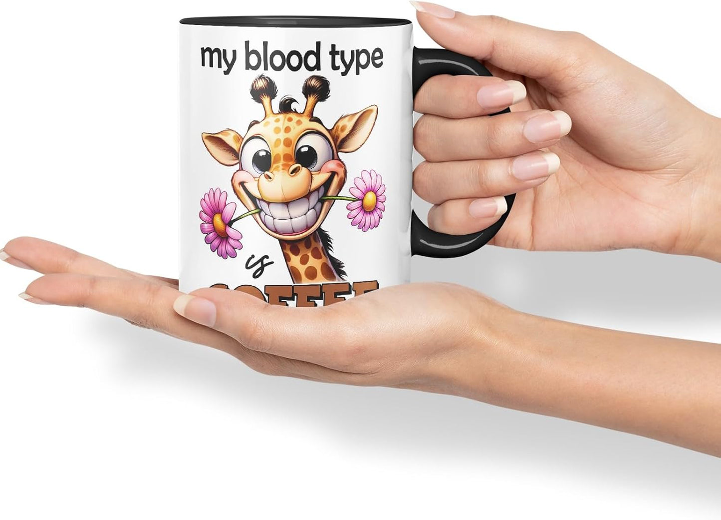 Vixar My Blood Type is Coffee Sarcastic Giraffe Mug Coloured Ceramic Cup 11oz (Black)