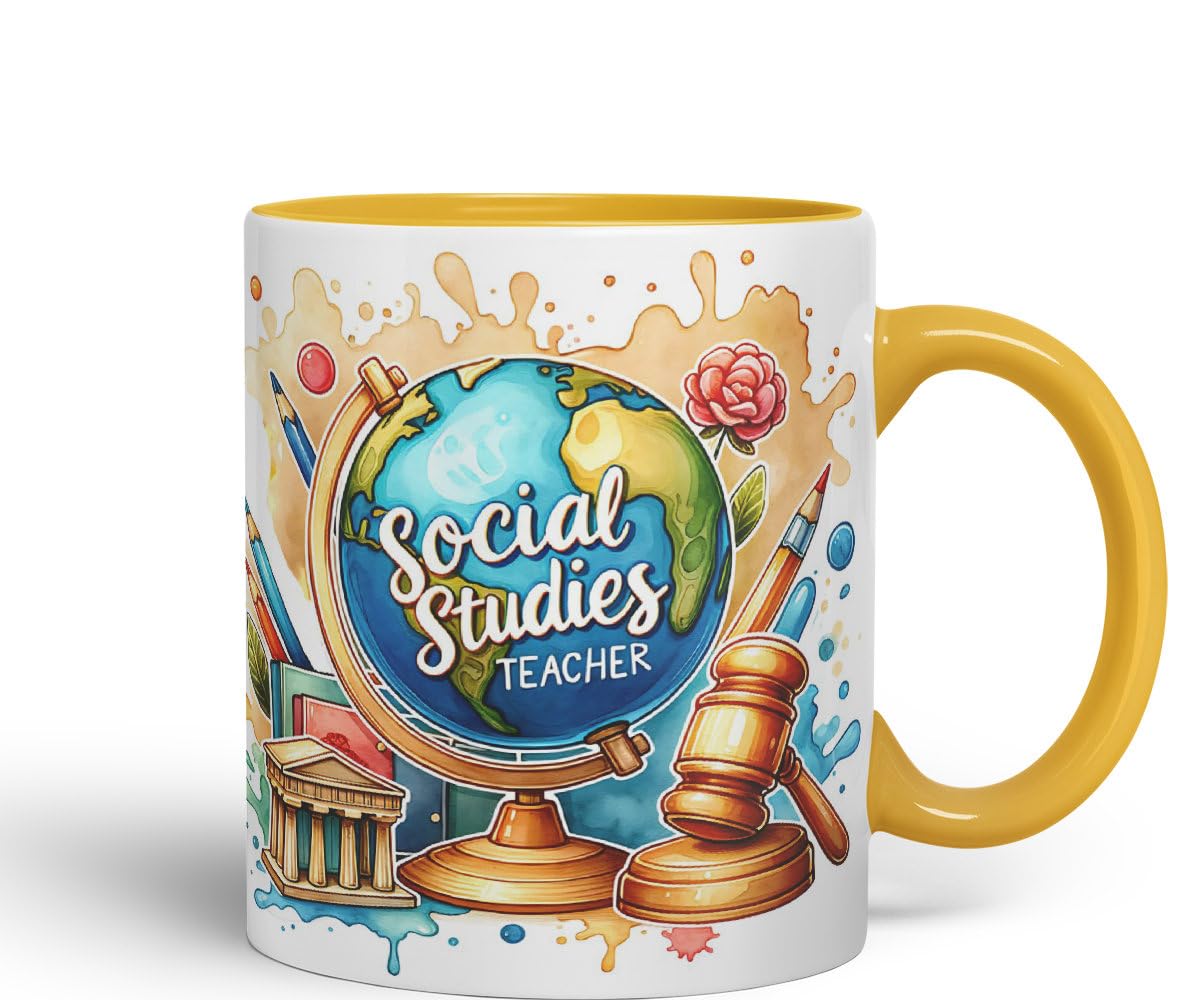 Vixar Social Studies Teacher Mug Thank You, End of School Gift Ceramic Coloured Mug Cup for Tea Coffee Hot Brew 330ml 11Oz Gift