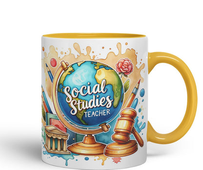Vixar Social Studies Teacher Mug Thank You, End of School Gift Ceramic Coloured Mug Cup for Tea Coffee Hot Brew 330ml 11Oz Gift