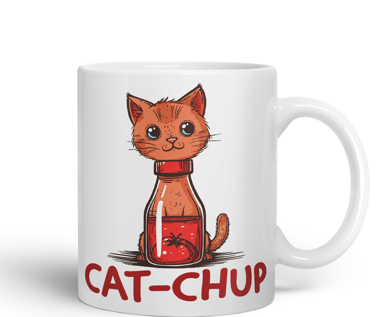 Cat-Chup, Cat Kitten Joke sarkasm Sarcastic Ceramic Coloured Mug Cup for Tea Coffee Hot Brew 330ml 11Oz Gift