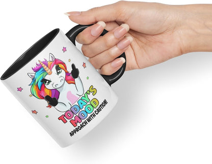 Vixar Today’s Mood: Magical – Funny Unicorn Coloured Mug Cup 11oz (Black)
