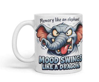 Vixar Memory Like an Elephant Mood Swings Like A Dragon Funny Elephant Mug – Coloured Ceramic Mug Cup Gift, 11oz (Black)