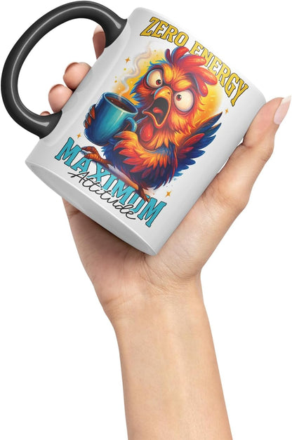 Vixar Zero Energy Maximum Attitude Funny Chicken Coffee Mug – Coloured Ceramic Mug Cup Gift, 11oz (Black)