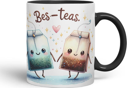 Vixar BES-Teas Coloured Ceramic Cup Mug – Cute Tea Lovers Gift for Best Friends or Partner – 11oz (Black)