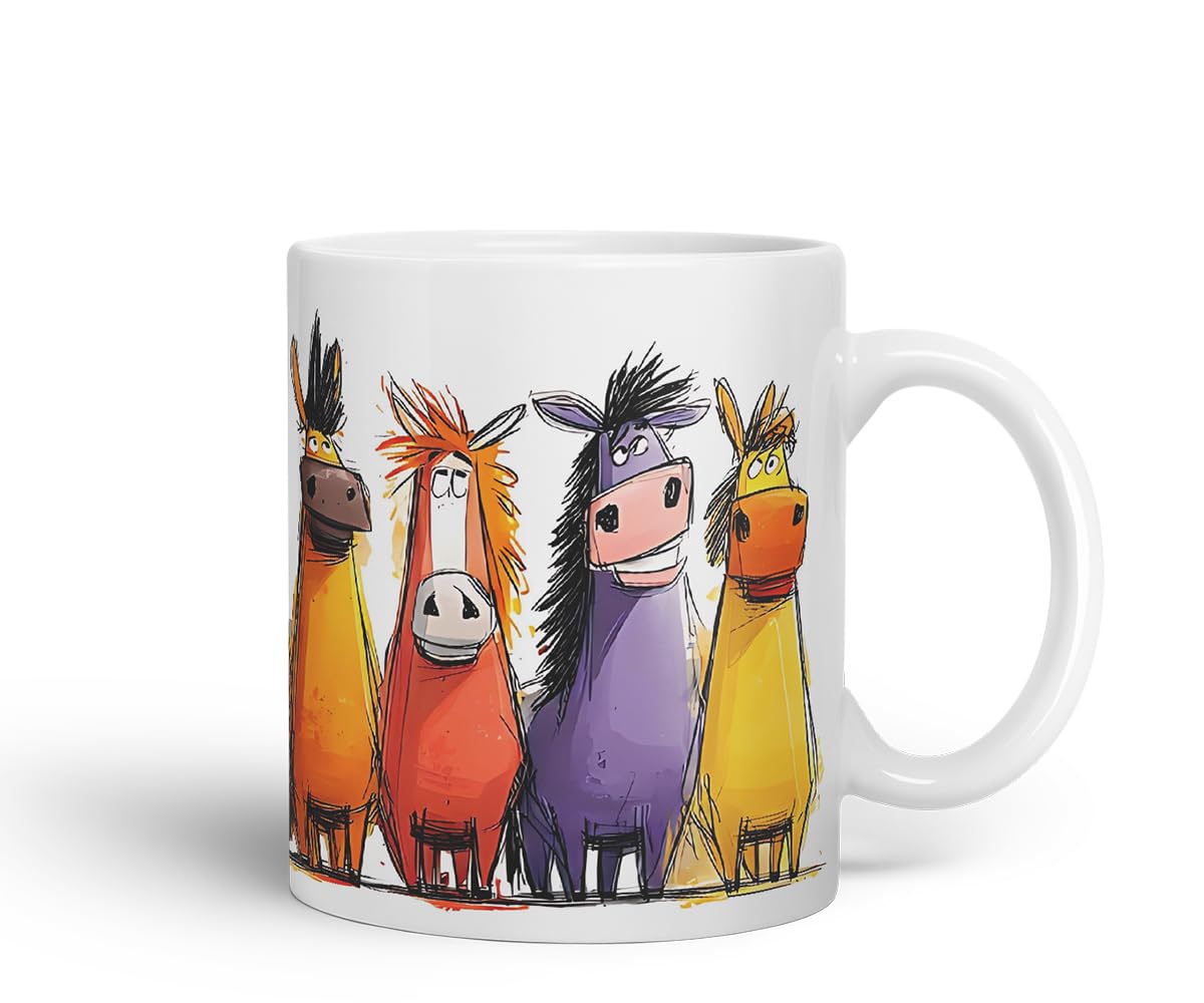 Vixar Funny Colourful Horse Equestrian Friends Design – Cute Animal Character Mug for Farm Animals Lovers & Riders, Coloured Mug Cup Gift, 11oz (Black)