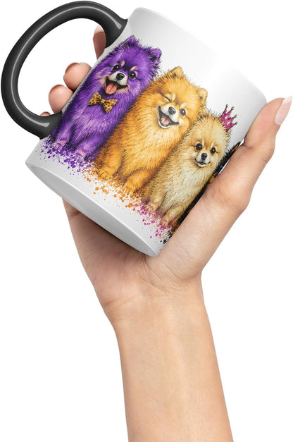 Vixar Pomeranian Dog Mug – Cute Pomeranian Dog Coloured Ceramic Mug Cup Gift, 11oz (Black)