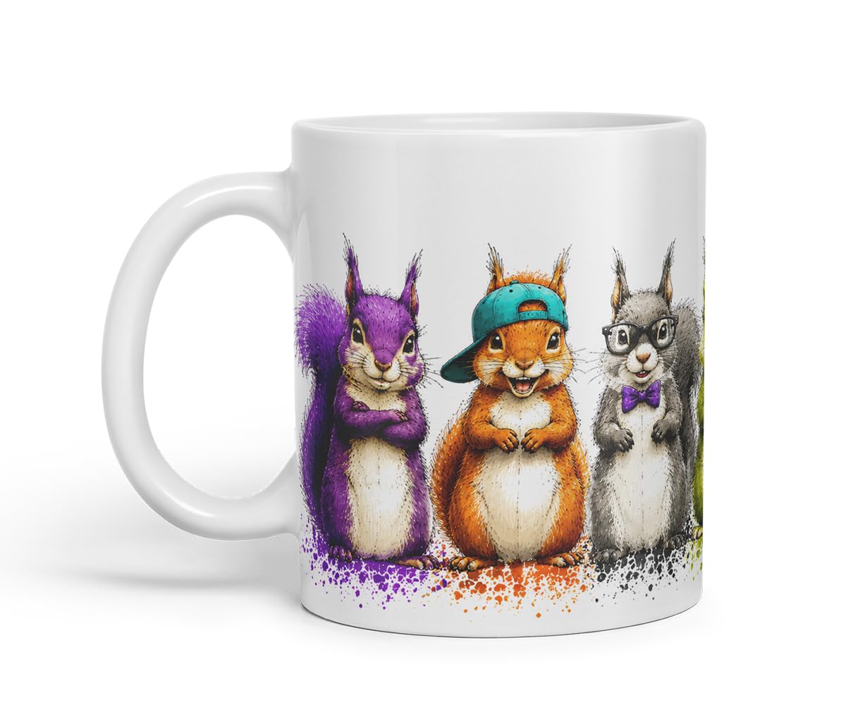 Squirrels Mug – Cute Squirrels Coloured Ceramic Mug Cup Gift, 11oz (Black)