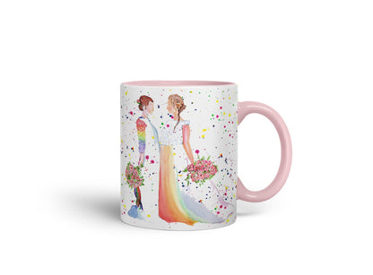 Vixar Wedding Mrs and Mrs Pride Lesbian Gay Watercolour Art Coloured Mug Cup Gift Birthday Work Office Tea Coffee