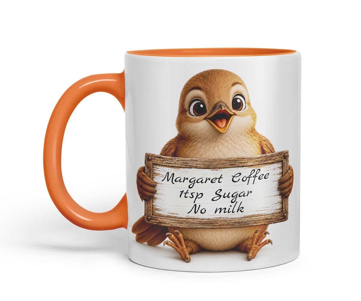Vixar Personalised Nightingale Mug with Name or Custom Message – Cute Animal Coloured Ceramic Mug Cup Gift, 11oz (Black)