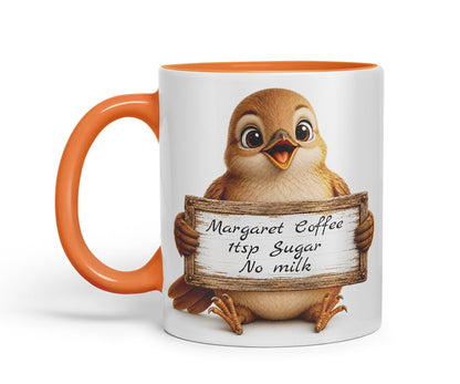 Vixar Personalised Nightingale Mug with Name or Custom Message – Cute Animal Coloured Ceramic Mug Cup Gift, 11oz (Black)