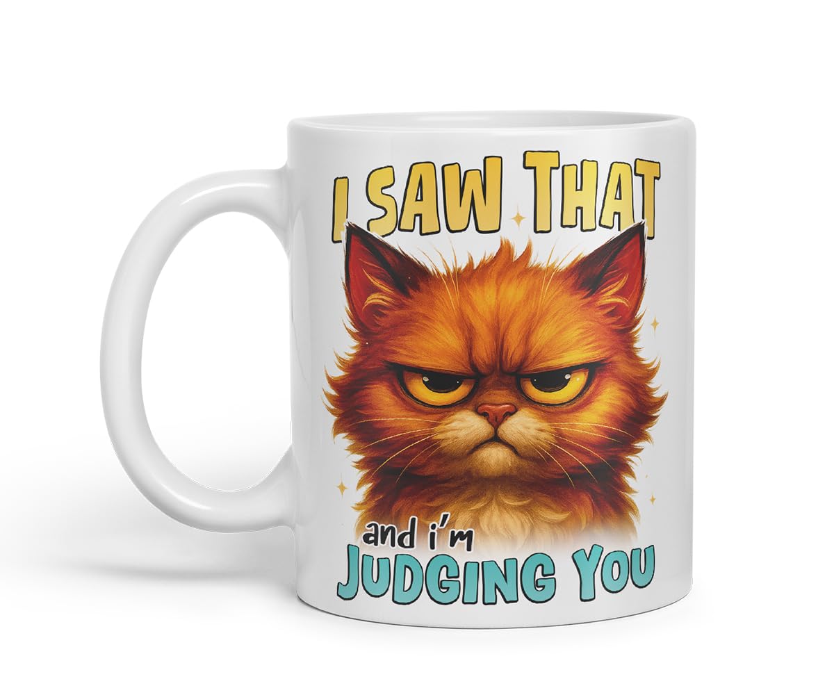 Vixar I Saw that and I'm Judging You Funny Cat Mug – Coloured Ceramic Mug Cup Gift, 11oz (Black)