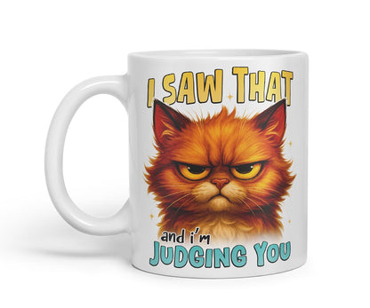 Vixar I Saw that and I'm Judging You Funny Cat Mug – Coloured Ceramic Mug Cup Gift, 11oz (Black)