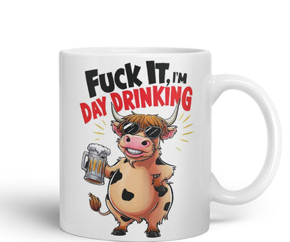 Vixar It I’m Day Drinking (Cow) – Coloured Ceramic Mug Cup Gift, 11oz (Black)