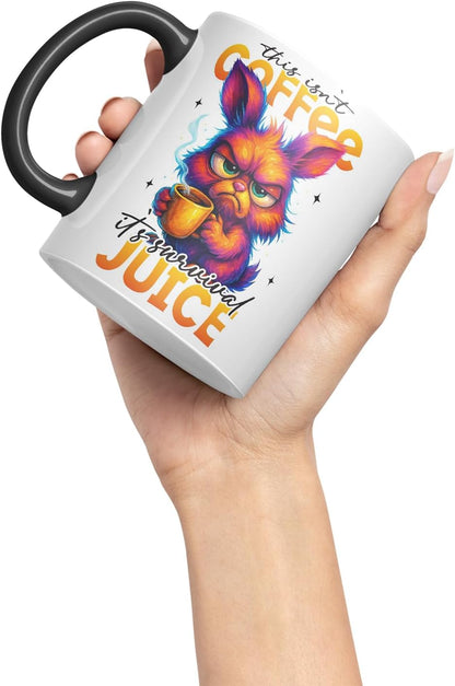 Vixar This Isn't Coffee It's Survival Juice Funny Bunny Coffee Mug – Coloured Ceramic Mug Cup Gift, 11oz (Black)