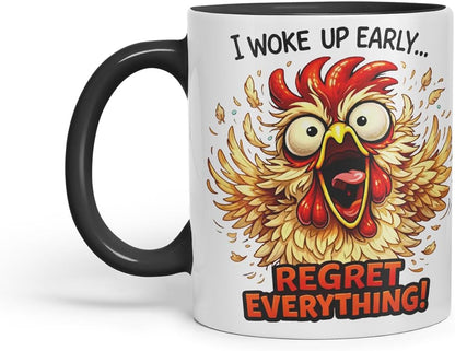 Vixar I Woke Up Early Regret Everything Funny Chicken Mug – Coloured Ceramic Mug Cup Gift, 11oz (Black)