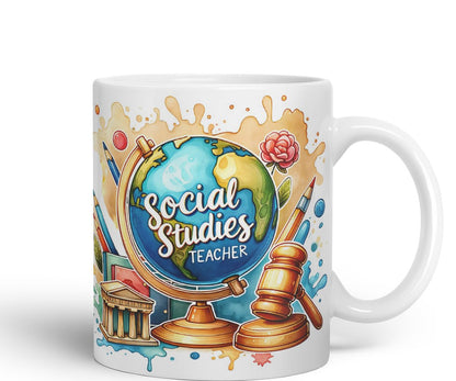 Vixar Social Studies Teacher Mug Thank You, End of School Gift Ceramic Coloured Mug Cup for Tea Coffee Hot Brew 330ml 11Oz Gift