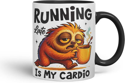 Vixar Running Late is My Cardio Funny Sloth Coffee Mug – Coloured Ceramic Mug Cup Gift, 11oz (Black)