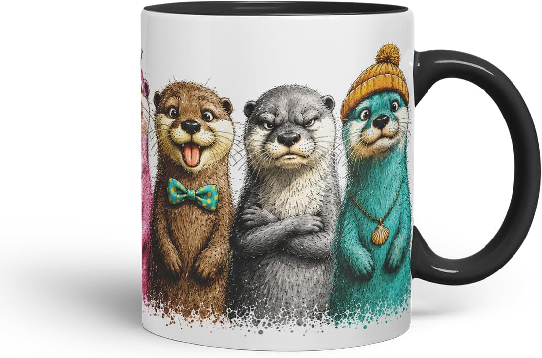 Vixar Otter Mug – Cute Otter Coloured Ceramic Mug Cup Gift, 11oz (Black)
