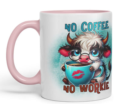 Vixar No Coffee No Workie Highland Cow Coloured Ceramic Mug Cup Gift for Coffee Lovers 11oz (Black)