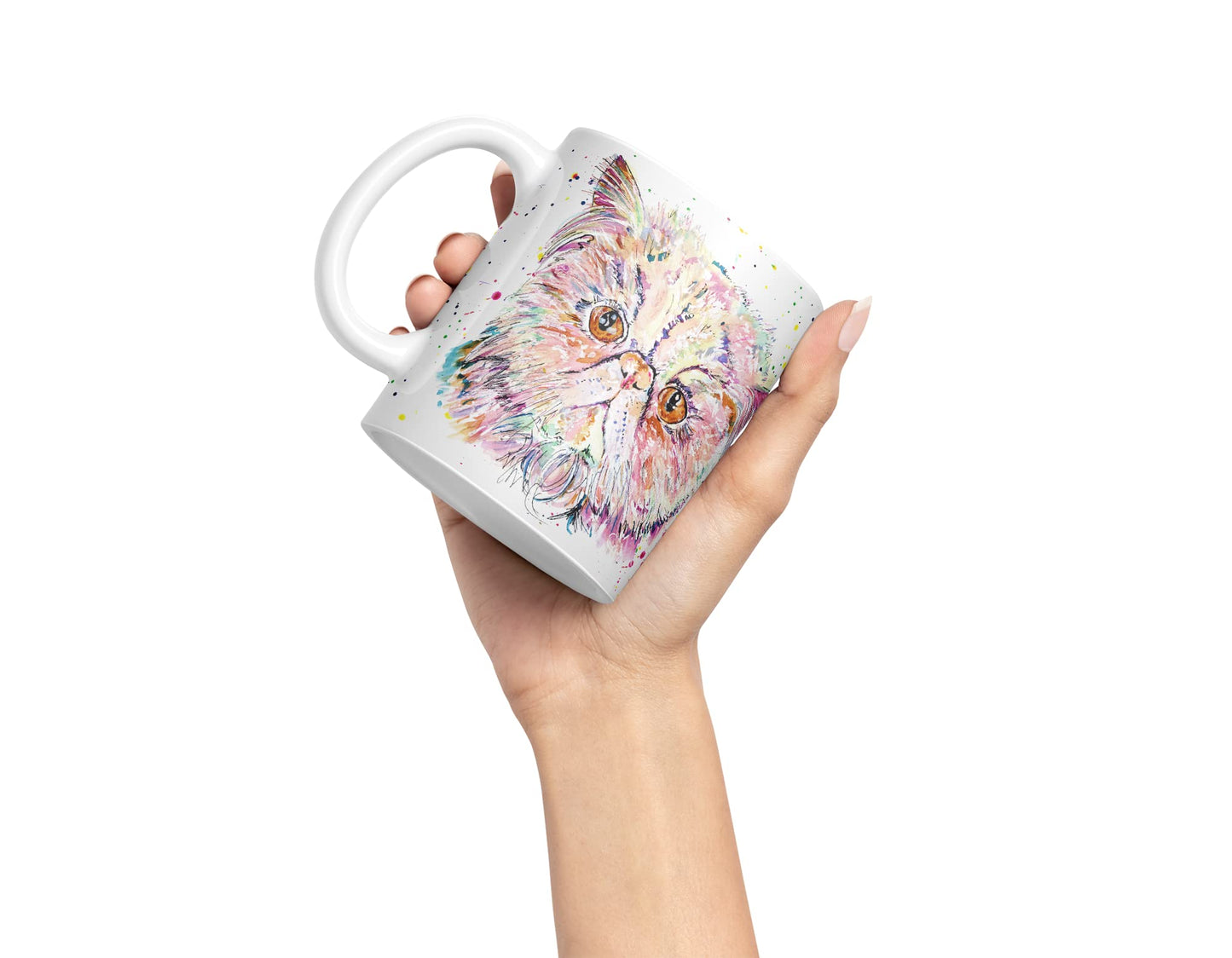 Vixar Persian Cat Kitten Pet Animals Watercolour Art Coloured Mug Cup Gift Birthday Work Office Tea Coffee