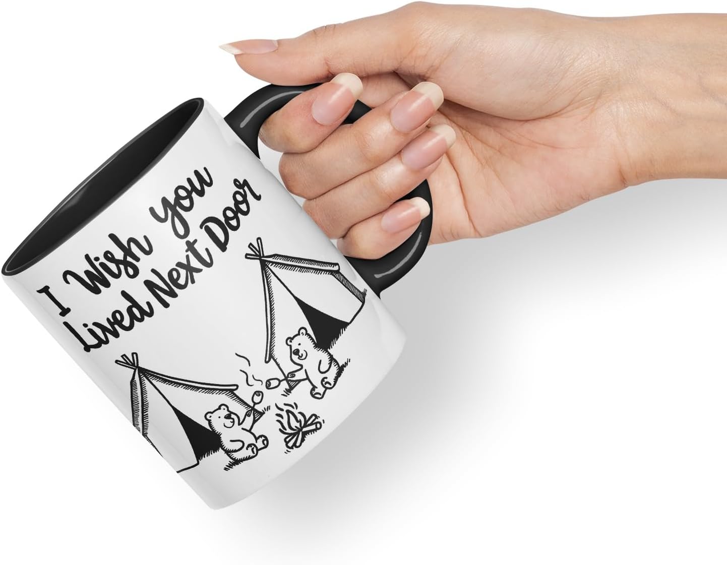 Vixar I Wish You Lived Next Door Bears Camping Coloured Mug Cup Friendship Long Distance Gift 11oz (Black)