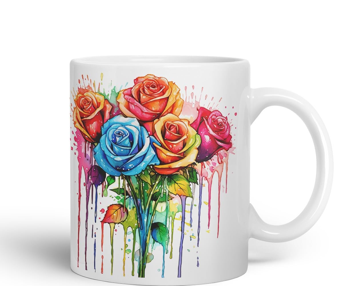 Vixar Rose Garden Classic Mug Coloured Ceramic Mug Cup Gift, 11oz (Light Blue)