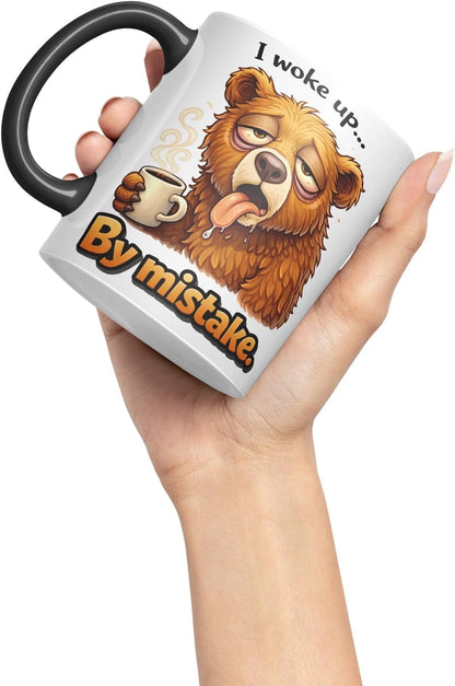 Vixar I Woke Up By Mistake Bear Coloured Ceramic Mug Cup Gift, 11oz (Black)