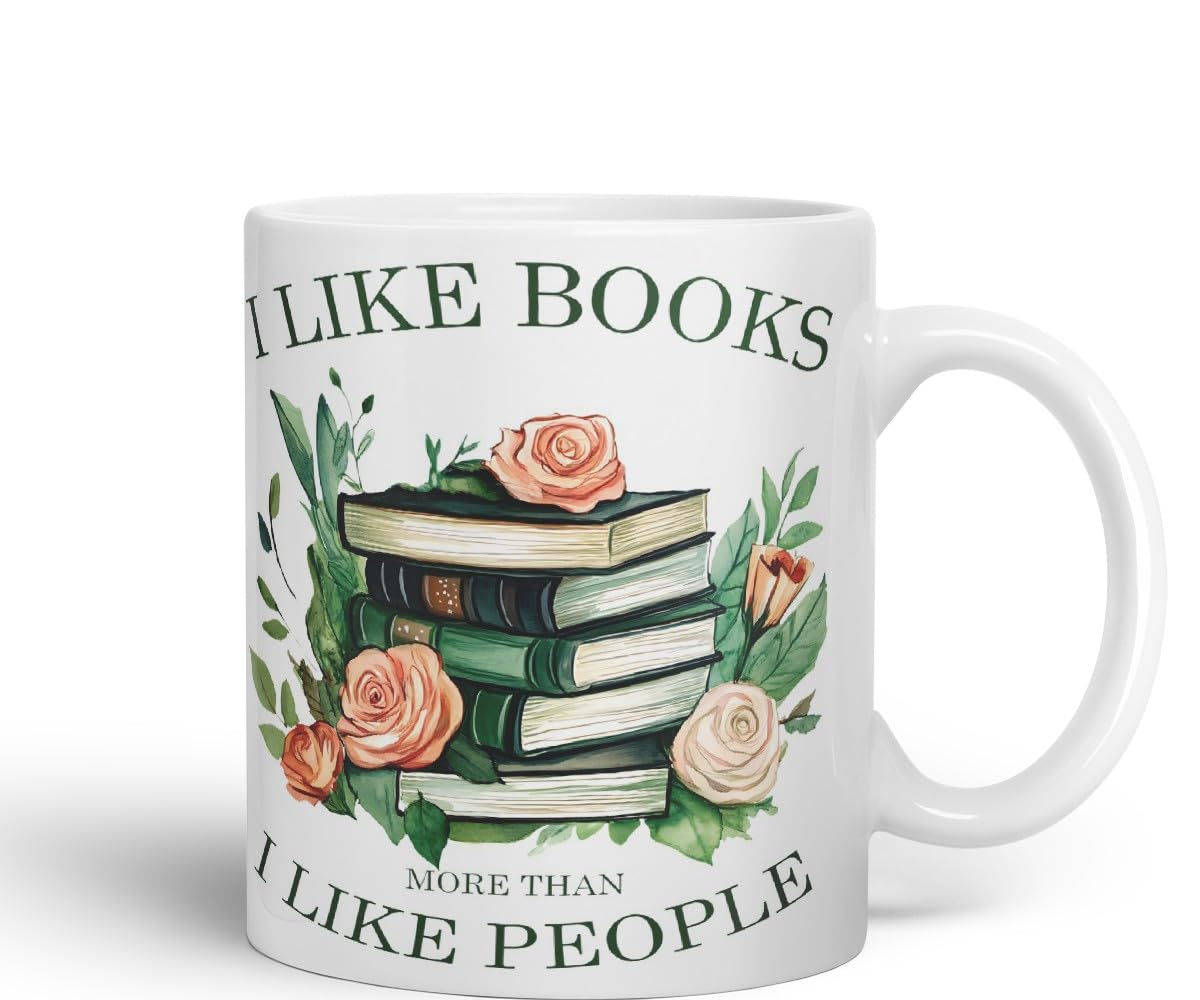 Vixar I Like Books More Than I Like People Coloured Ceramic Mug Cup Gift, 11oz (Black)