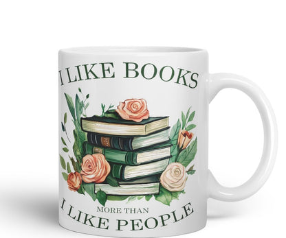 Vixar I Like Books More Than I Like People Coloured Ceramic Mug Cup Gift, 11oz (Black)