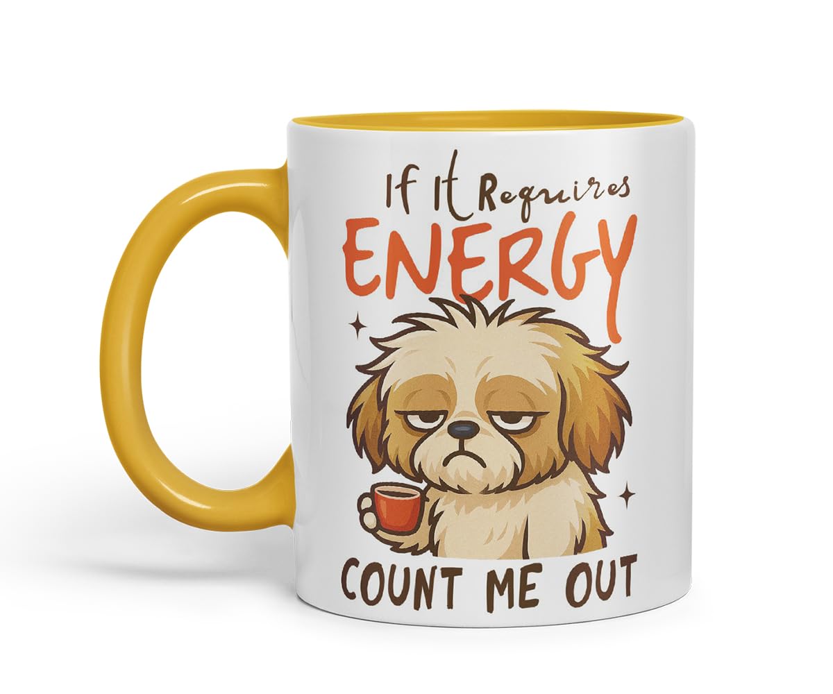 Vixar If It Requires Energy, Count Me Out Funny Dog Mug – Coloured Ceramic Mug Cup Gift, 11oz (Black)