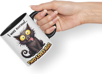Vixar I was Normal Two Lives Ago Cat Coloured Ceramic Mug Cup Gift, 11oz (Black)